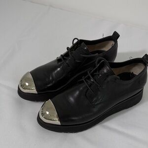 Costume National Black Leather Oxford Women's Shoes with Silver Toe